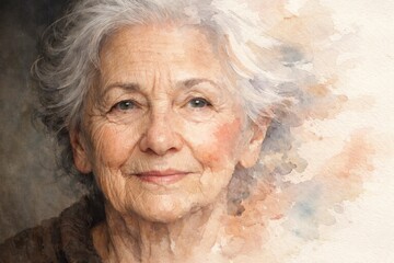 Elderly Portrait Fading into Watercolor Memory