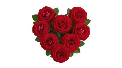 Obraz premium Red roses arranged in a heart shape, isolated on white background