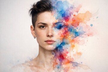 Abstract Identity Portrait Blending into Watercolor Art