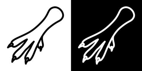 Obraz premium Chicken foot icon in outline style. Vector illustration of poultry claw symbol used for food industry, Asian cuisine concepts, ingredients, farming graphics, logos and culinary design.