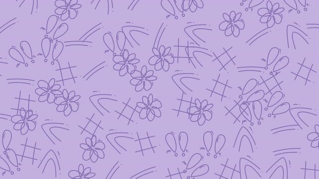 Doodle line art seamless pattern flowers abstract playful minimalist purple design ideal for backgrounds, textiles, packaging, and digital projects.