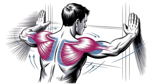 Man stretching against a wall to exercise latissimus dorsi muscles, improving flexibility and strength through a simple yet effective technique.