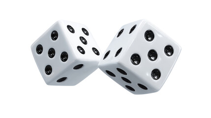 Pair of white dice casino gambling concept luck chance probability game equipment isolated glossy realistic render on white background
