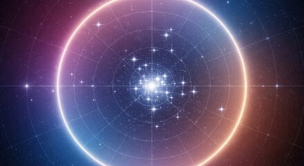 Obraz premium Celestial journey through a vibrant starfield with an abstract cosmic radar grid for exploration