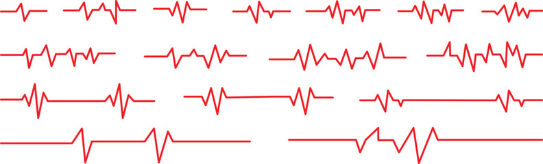 Red heartbeat line collection. Red heartbeat line icon. Heart rhythm set