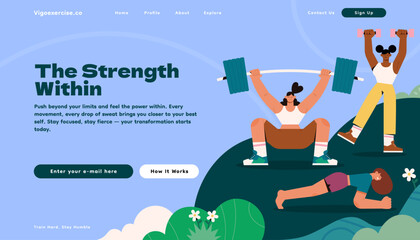 Women fitness landing page design flat illustration