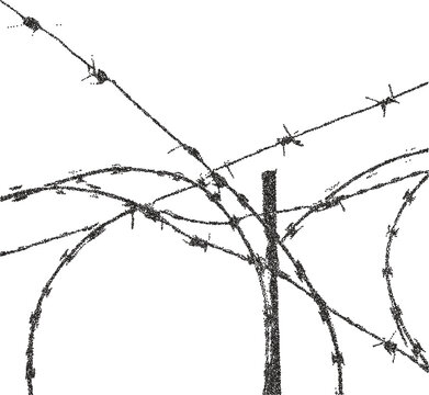 Wire barbed vintage y2k stipple art, steel halftone stipple brutalist retro vector png with transparent background, razor 2000s aesthetic photocopy effect tattoo