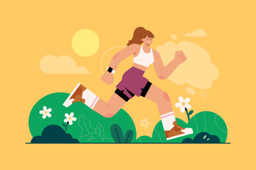 Women workout activities scene composition flat illustration
