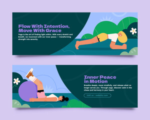 Women fitness horizontal banner in flat illustration