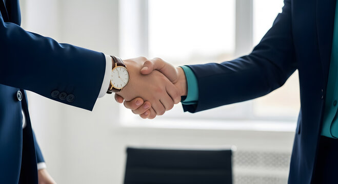 Business handshake between two professionals in office
