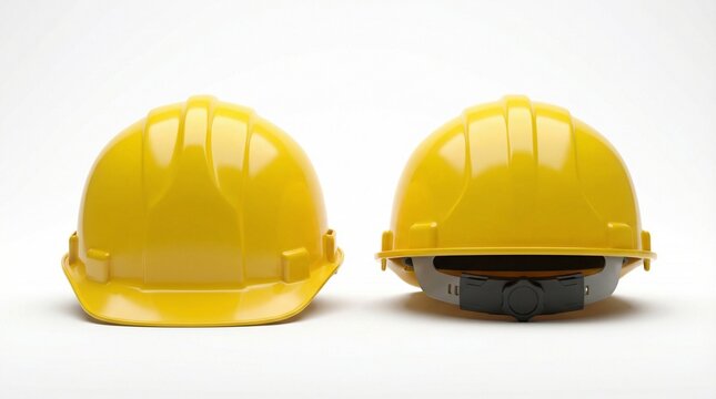 Two Yellow safety helmets on White Surface mockup