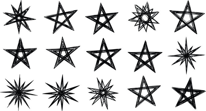 Black star silhouette collection diverse star shapes and designs