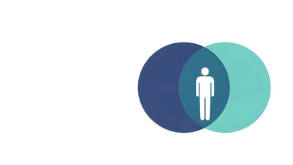 ワーク・ライフ・インテグレーションと働き方改革を象徴するフラットイラスト。仕事と生活の調和、人的資本経営、ウェルビーイングの概念、左側に広いコピースペース。