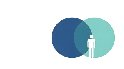 ワーク・ライフ・インテグレーションと働き方改革を象徴するフラットイラスト。仕事と生活の調和、人的資本経営、ウェルビーイングの概念、左側に広いコピースペース。