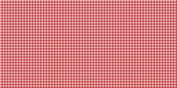 Classic red and white gingham checkered pattern seamless background. Traditional picnic tablecloth texture for summer, food, and country style designs.