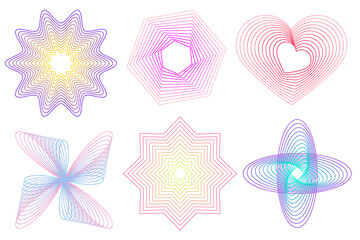 Set of Colorful Shapes Made of Curved Lines, Abstract Shapes Set, Stripes Shapes, Flow Wavy Lines, Gradient Shapes