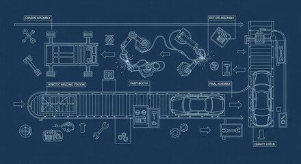 Obraz premium Blueprint of a car wash facility with detailed layout and equipment.