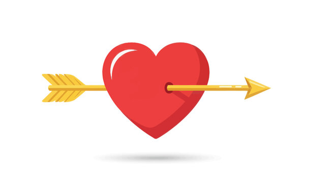 Heart pierced by Cupid's arrow on a white background