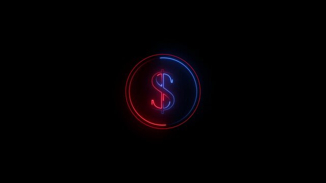 $ dolar Glowing neon line Letter Icon animation on a black background,with 4k video animation.