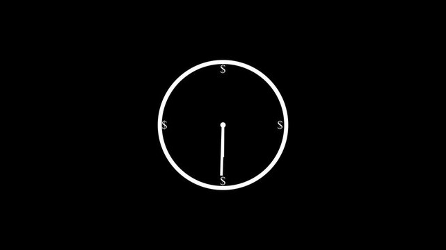 dollar icon with clock sign. time is money animation on black background.with 4k video animation.