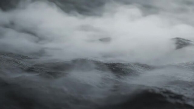 Ethereal Mist Rising from a Dark, Textured Surface Emulating Water