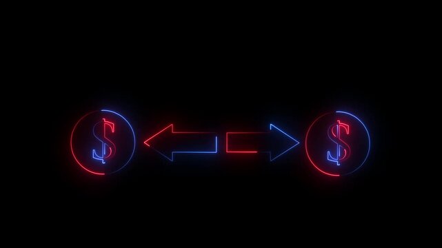 Glowing neon line of dollar sign icon . Money dolar animation on a black background,with 4k video animation.