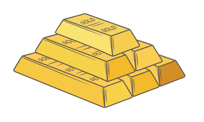 Gold ingot collection arranged in clean horizontal composition vector illustration, easily editable.