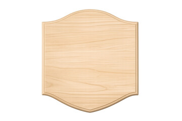 Naklejka premium Blank wooden sign with rustic light wood texture, empty shield shape plaque isolated on transparent background