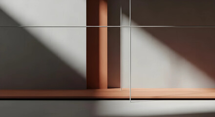 モダンな建築や不動産をイメージした直線美とテラコッタの抽象背景。都市開発や設計デザイン向け16:9高品質素材。