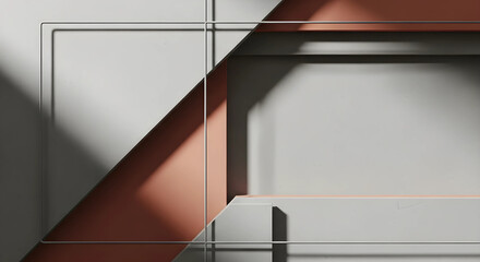 モダンな建築や不動産をイメージした直線美とテラコッタの抽象背景。都市開発や設計デザイン向け16:9高品質素材。