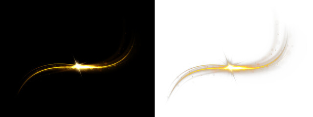 Naklejka premium Elegant gold light wave forms a circular spiral with sparkle shine. Luminous trails add premium motion depth. Perfect for festive decorations and branding visuals.