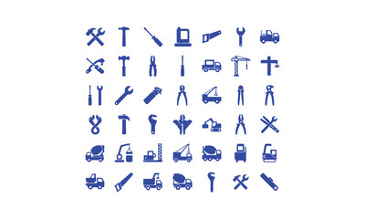 Collection of blue transportation icons and symbols arranged in a grid