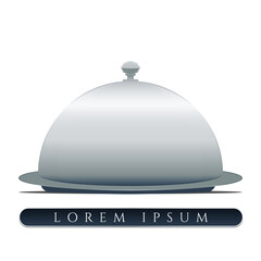 Fototapeta premium Elegant Silver Cloche with Placeholder Text Banner