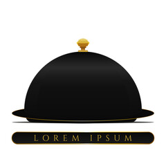 Fototapeta premium Elegant Black Food Cloche with Golden Trim and Lorem Ipsum Banner