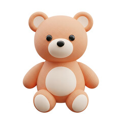 Fototapeta premium Cute peach colored teddy bear toy sitting, 3d render isolated on white background