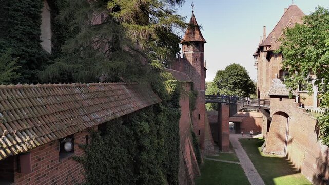 Malbork castle, Poland. Bridge between middle and high castle. The biggest brick castle in the world.