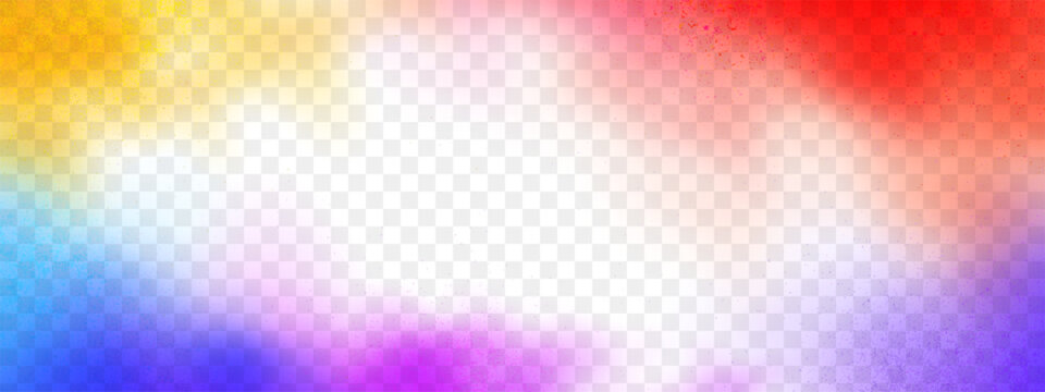 Happy Holi color powder explosion on transparent background.  Soft multicolor powder gradient background isolated transparent design. 