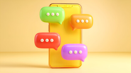 Obraz premium Smartphone displaying colorful 3d chat bubbles messaging notification