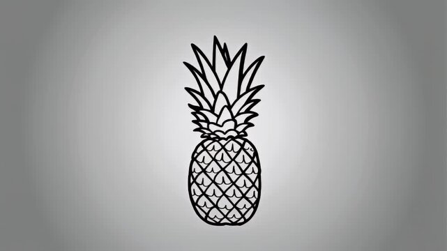 Elegant and crisp line art depiction of a whole pineapple, rendered in striking black and white, embodying freshness and exotic flavor for creative and health-focused visuals
