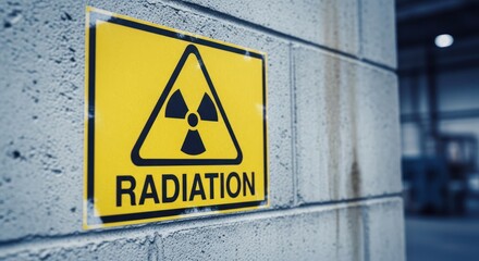 Radiation Warning Sign on Concrete Wall.