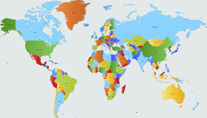 Fototapeta premium World map. Color modern vector map. Silhouette map.