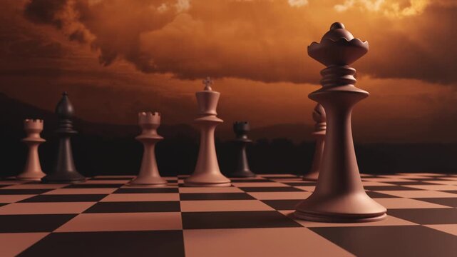 Animazione scacchiera e scacchi, rendering 3d
