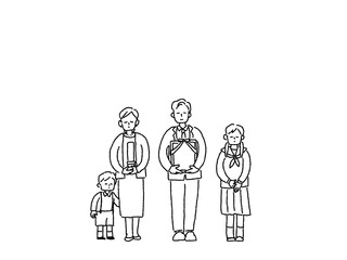 葬儀、別れのイラスト（家族葬、遺影、位牌）、線画