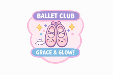 Ballet club cute shoes logo with sparkling elements for graceful dance concept