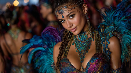 Woman Dancing in Colorful Costume in a Festive Environment