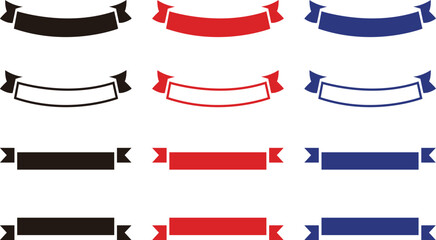 リボン・見出し・タイトルのベクターフレームセット（赤・青・黒）