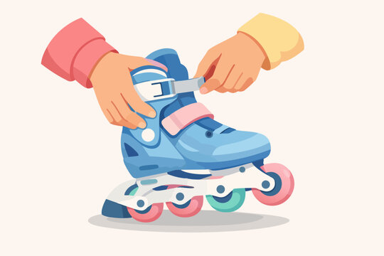 Hands adjusting inline skate, securing the buckle for safety and recreation