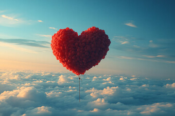 A Heart-Shaped Balloon Floating in a Clear Cloudy Sky