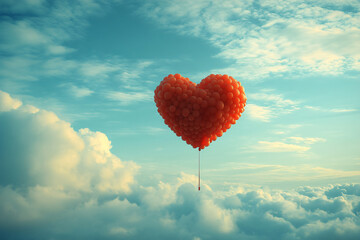 Watercolor Heart Floating Against a Sky of White Clouds