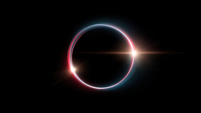 Abstract glowing light ring with energetic lens flares on dark background creating a technology concept